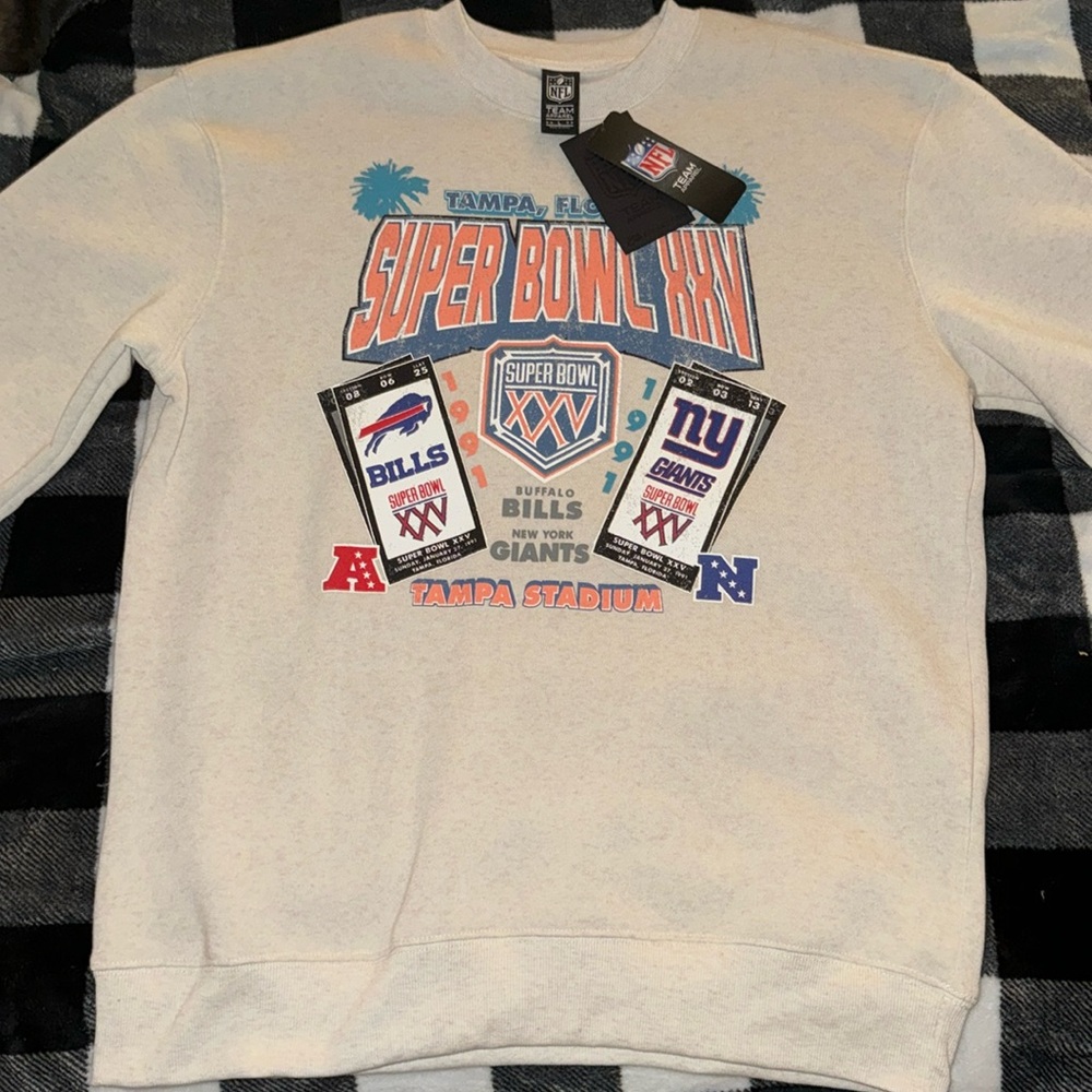 NFL Super Bowl XXV Crewneck Sweatshirt - Cream with Blue & Red Accents